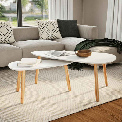 Coffee Table Set 2 Pieces Solid Pinewood White