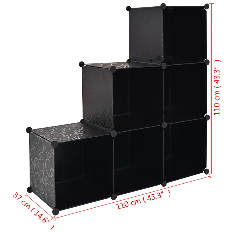 Storage Cube Organiser with 6 Compartments Black