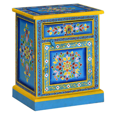 Bedside Cabinet Solid Mango Wood Turquoise Hand Painted