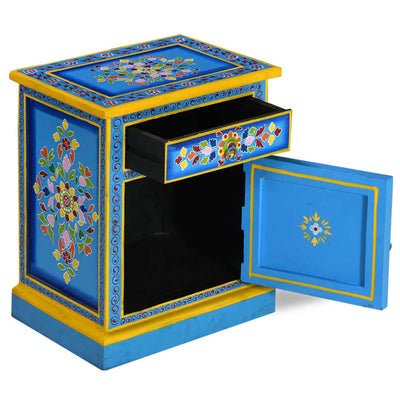 Bedside Cabinet Solid Mango Wood Turquoise Hand Painted