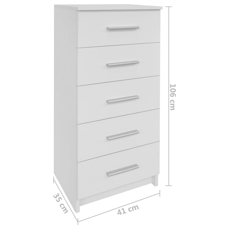 Tall Chest of Drawers Engineered Wood 41x35x106 cm White