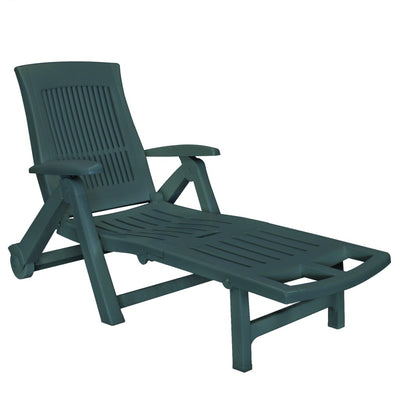 Sun Lounger with Footrest Plastic Green