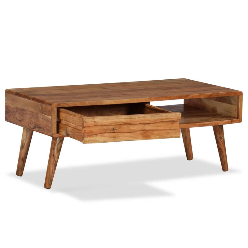 Coffee Table Solid Wood with Carved Drawer 100x50x40 cm