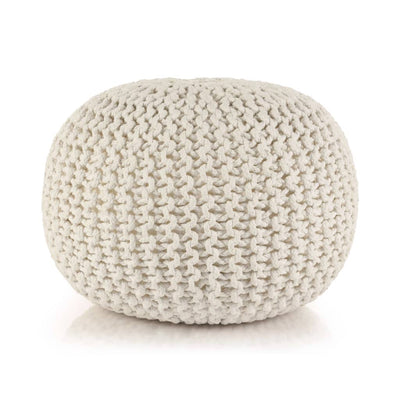 Hand-Knitted Pouffe Cotton 50x35 cm White