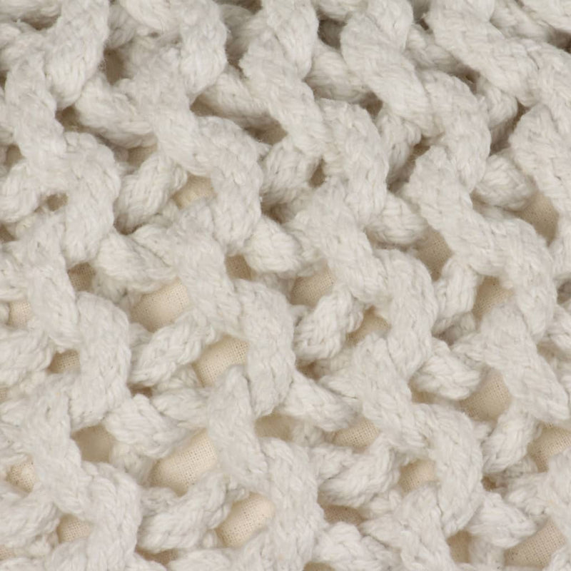 Hand-Knitted Pouffe Cotton 50x35 cm White