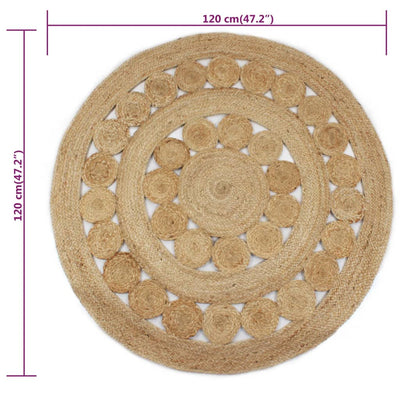 Area Rug Braided Design Jute 120 cm Round