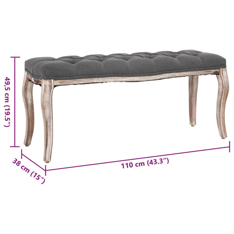 Bench Linen Solid Wood 110x38x48 cm Dark Grey