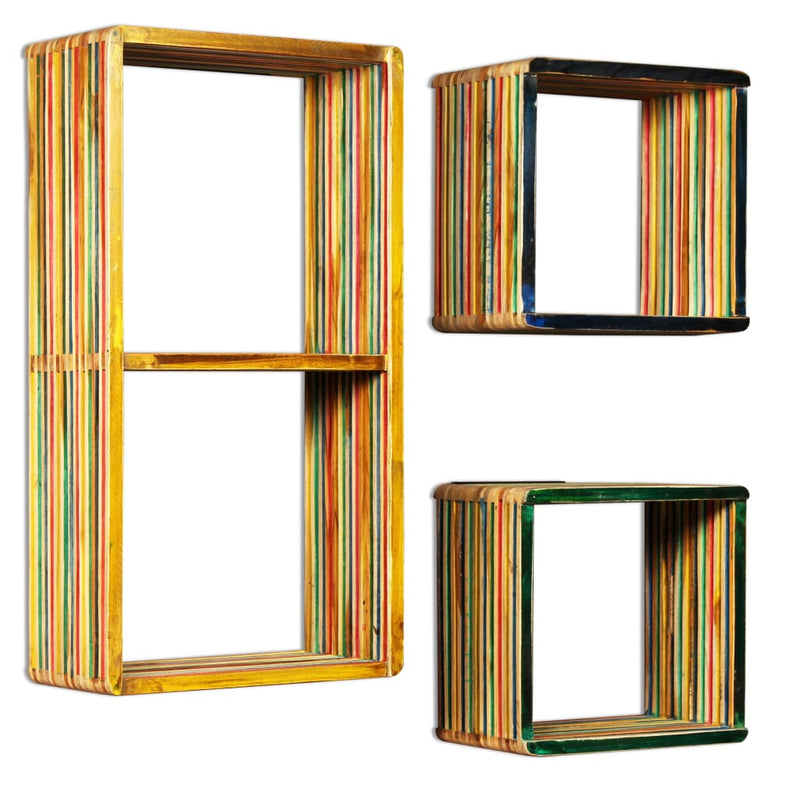 Wall Shelf Set 3 pcs Multicolour Solid Reclaimed Teak