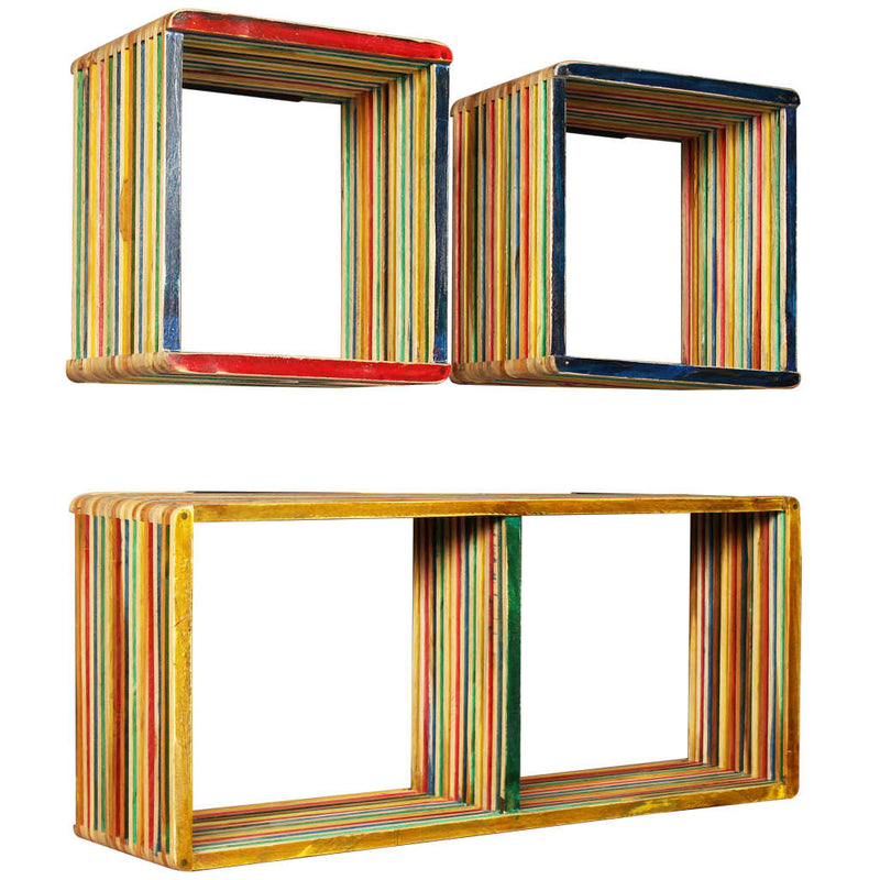 Wall Shelf Set 3 pcs Multicolour Solid Reclaimed Teak