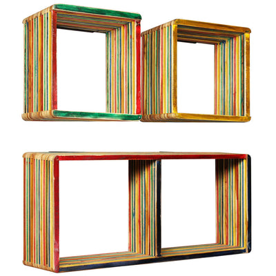 Wall Shelf Set 3 pcs Multicolour Solid Reclaimed Teak