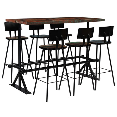 Bar Set 7 Piece Solid Reclaimed Wood Multicolour