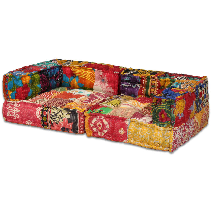 2-Seater Modular Pouffe Patchwork Fabric