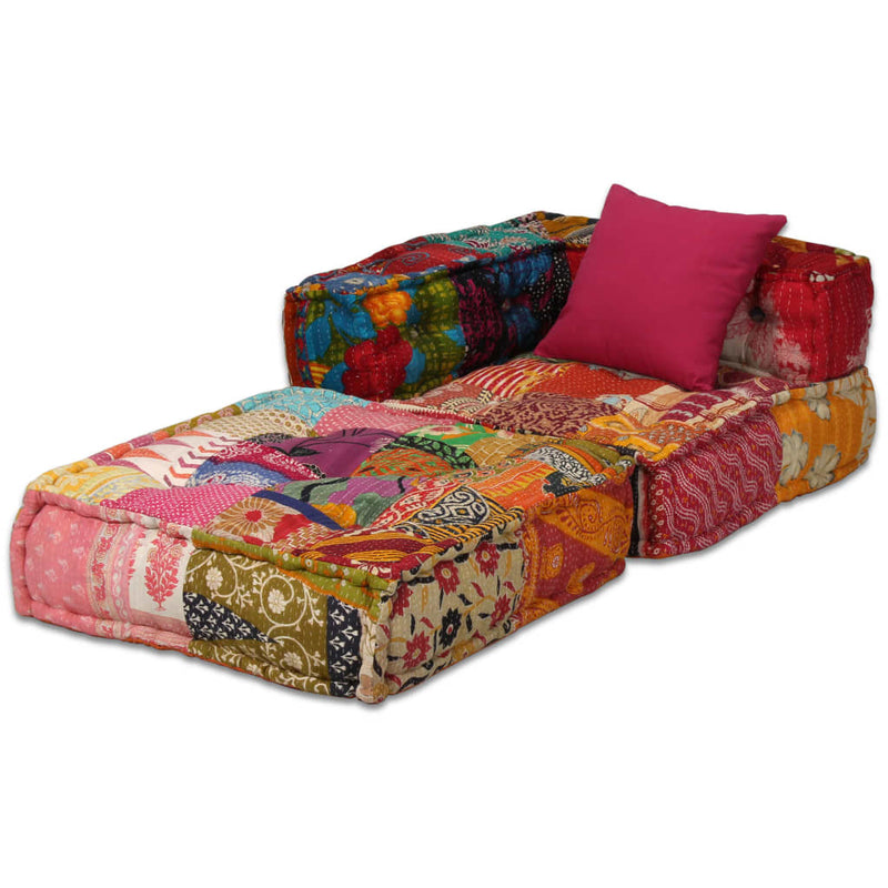 2-Seater Modular Pouffe Patchwork Fabric