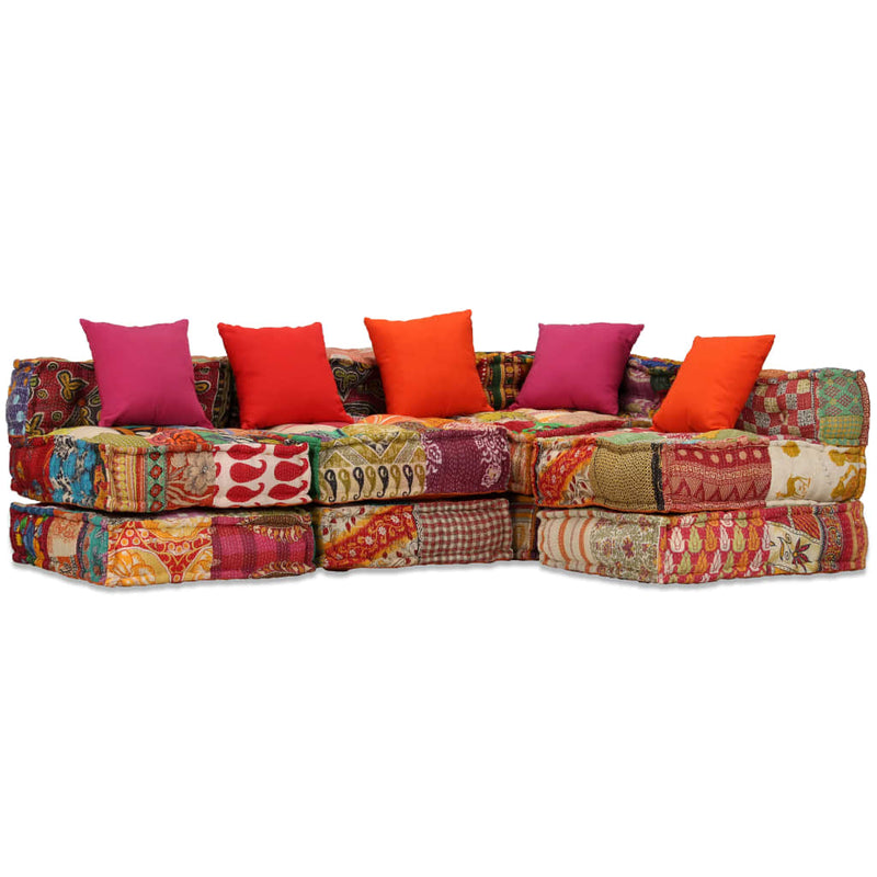 4-Seater Modular Pouffe Patchwork Fabric