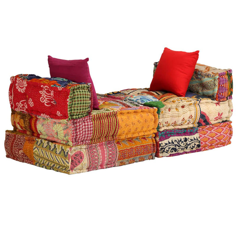 3-Seater Modular Pouffe Patchwork Fabric