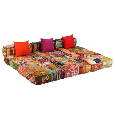 3-Seater Modular Pouffe Patchwork Fabric