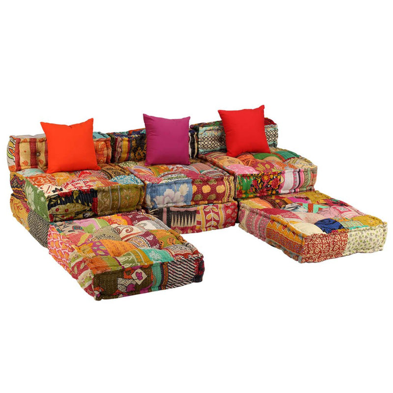 3-Seater Modular Pouffe Patchwork Fabric