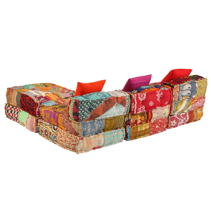 3-Seater Modular Pouffe Patchwork Fabric