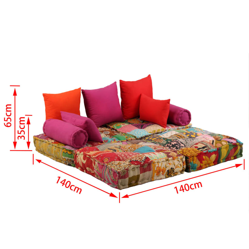 2-Seater Modular Pouffe Patchwork Fabric