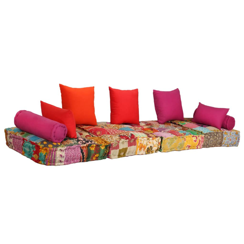 2-Seater Modular Pouffe Patchwork Fabric