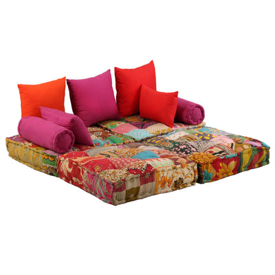 2-Seater Modular Pouffe Patchwork Fabric