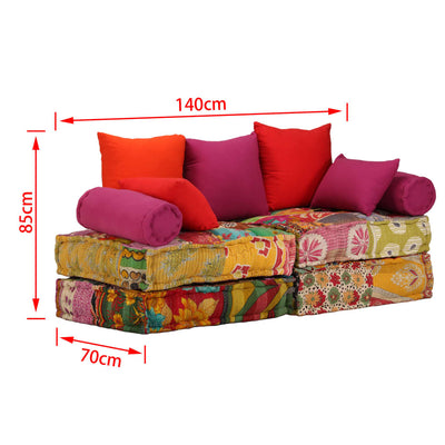 2-Seater Modular Pouffe Patchwork Fabric