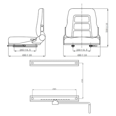 Forklift & Tractor Seat with Adjustable Backrest Black