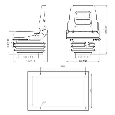 Forklift & Tractor Seat with Suspension and Adjustable Backrest