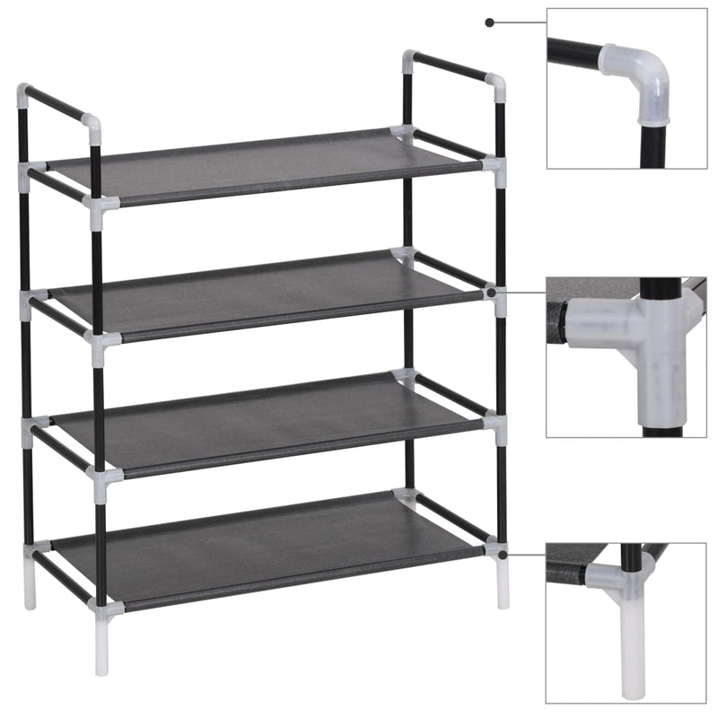 Shoe Rack with 4 Shelves Metal and Non-woven Fabric Black