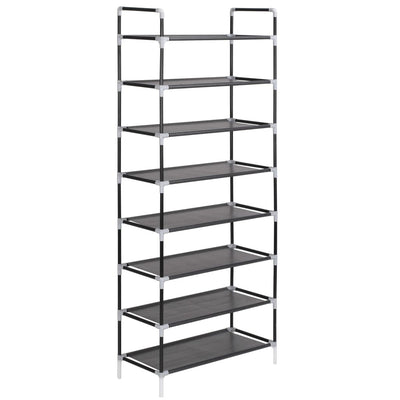 Shoe Rack with 8 Shelves Metal and Non-woven Fabric Black