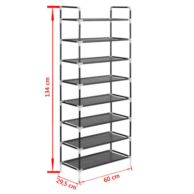 Shoe Rack with 8 Shelves Metal and Non-woven Fabric Black