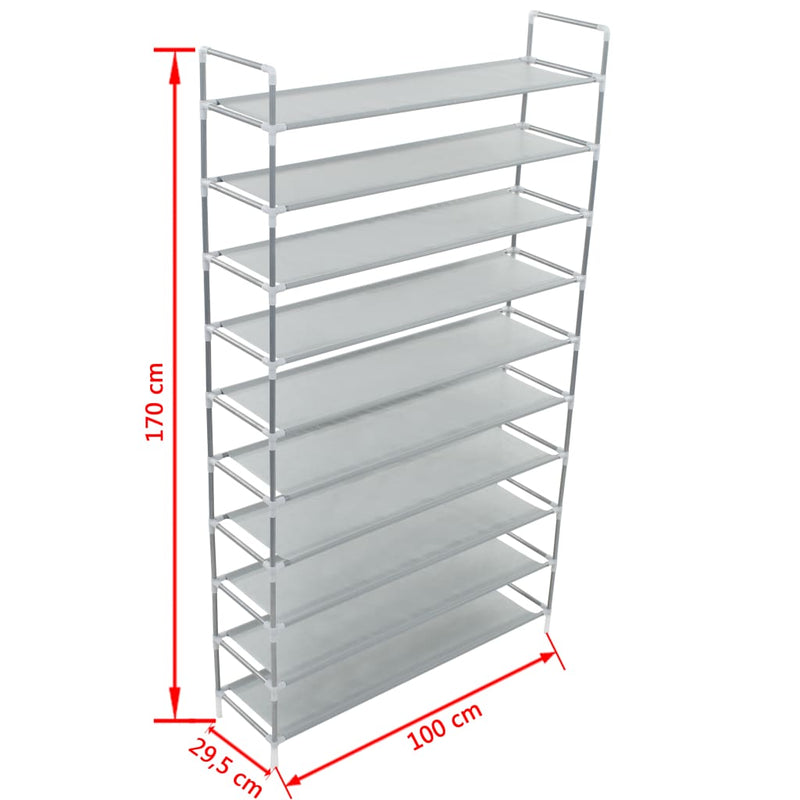 Shoe Rack with 10 Shelves Metal and Non-woven Fabric Silver