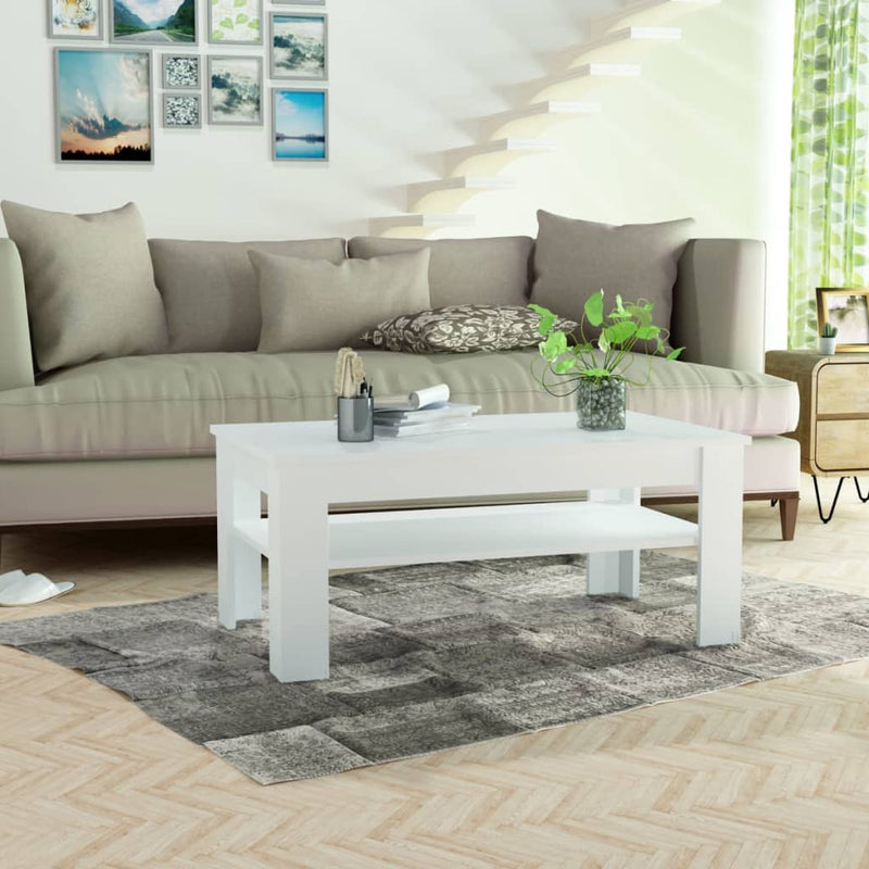 Coffee Table Engineered Wood 110x65x48 cm White