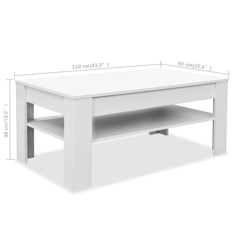 Coffee Table Engineered Wood 110x65x48 cm White