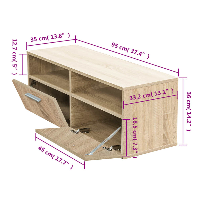 TV Cabinet Engineered Wood 95x35x36 cm Oak