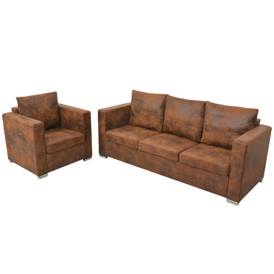 Sofa Set 2 Pieces Artificial Suede Leather