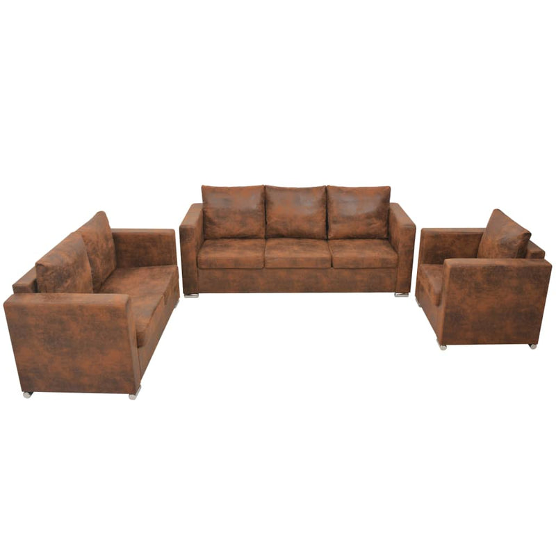 Sofa Set 3 Pieces Artificial Suede Leather