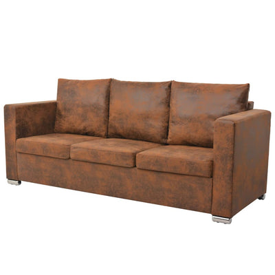 Sofa Set 3 Pieces Artificial Suede Leather