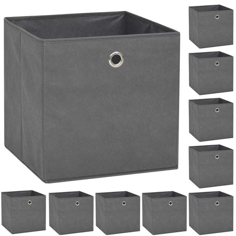 Storage Boxes 10 pcs Non-woven Fabric 32x32x32 cm Grey