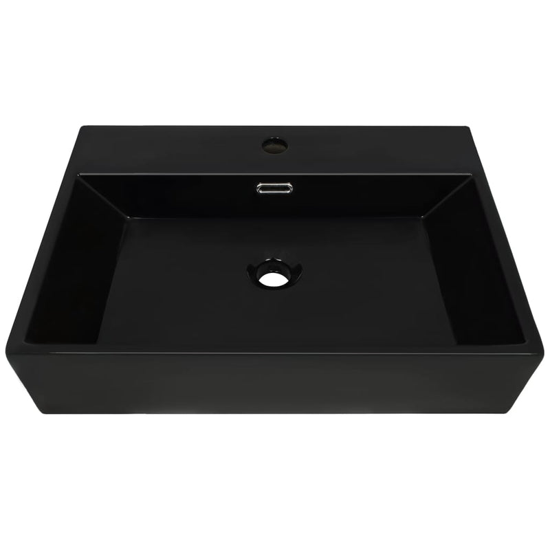 Basin with Faucet Hole Ceramic Black 60.5x42.5x14.5 cm