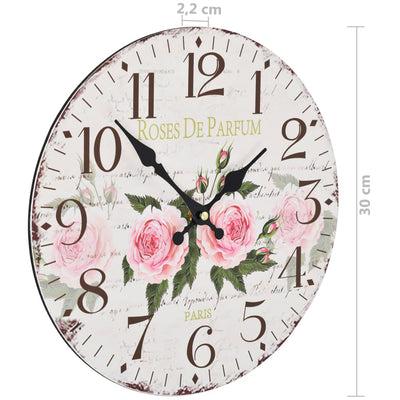 Vintage Wall Clock Flower 30 cm