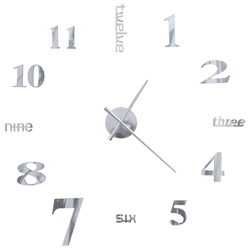 3D Wall Clock Modern Design 100 cm XXL Silver