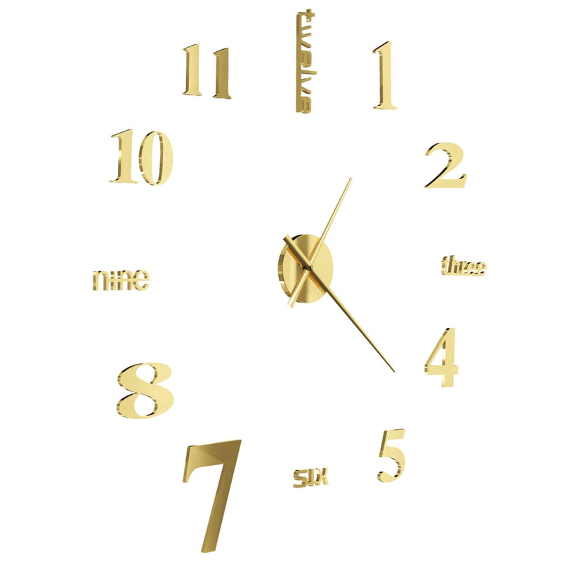 3D Wall Clock Modern Design 100 cm XXL Gold