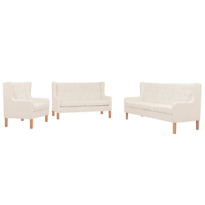 Sofa Set 3 Pieces Fabric Cream White