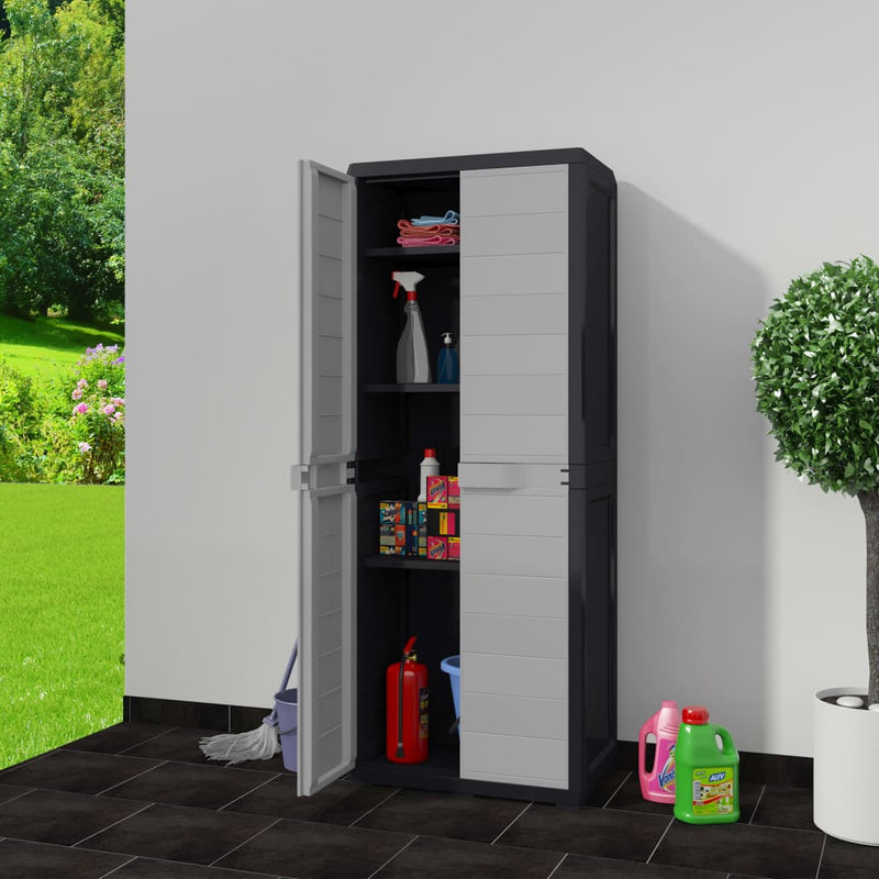 Garden Storage Cabinet with 3 Shelves Black and Grey