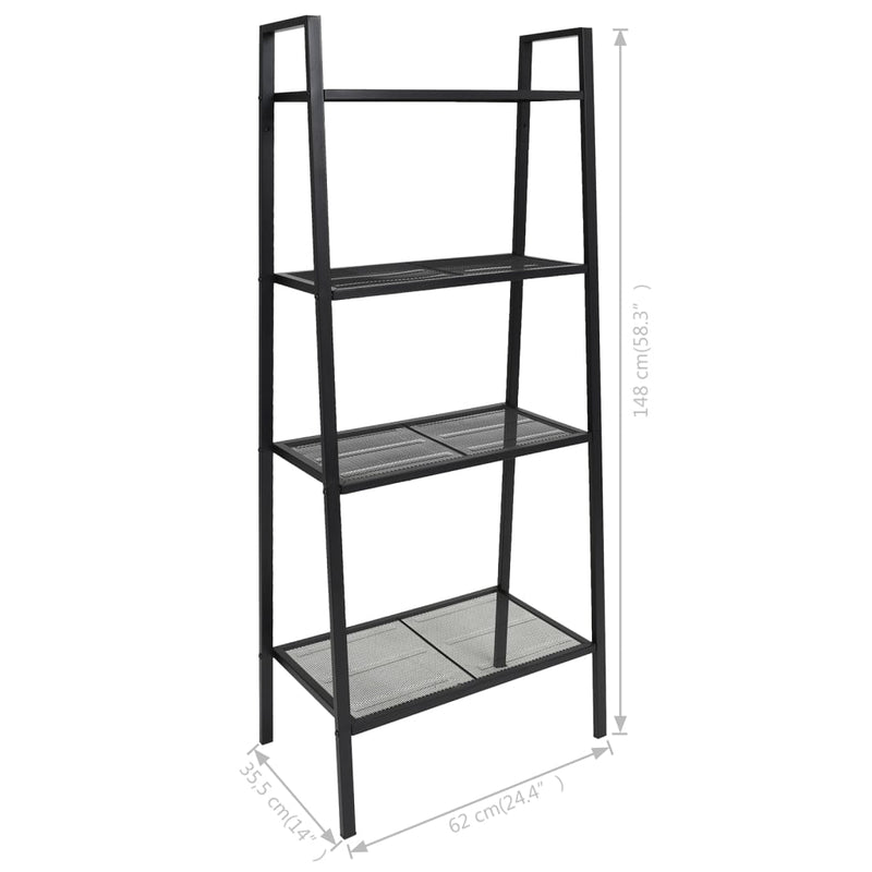 Ladder Bookcase 4 Tiers Metal Black