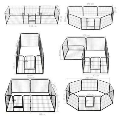 Dog Playpen 8 Panels Steel 80x60 cm Black