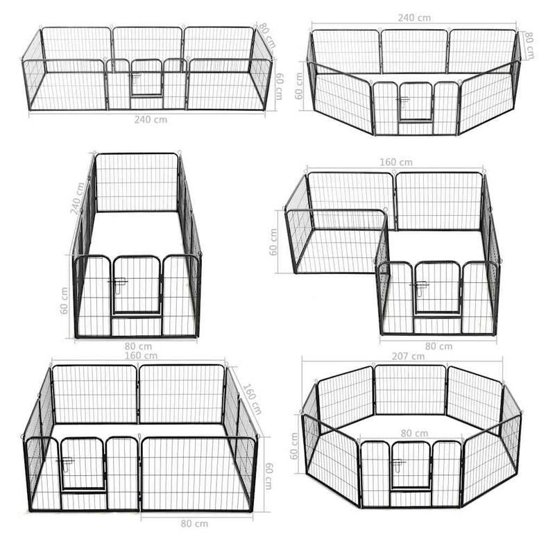 Dog Playpen 8 Panels Steel 80x60 cm Black