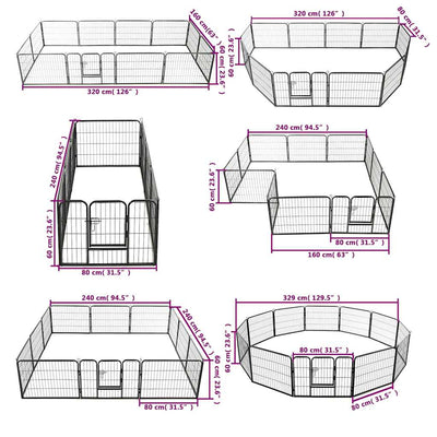 Dog Playpen 12 Panels Steel 80x60 cm Black