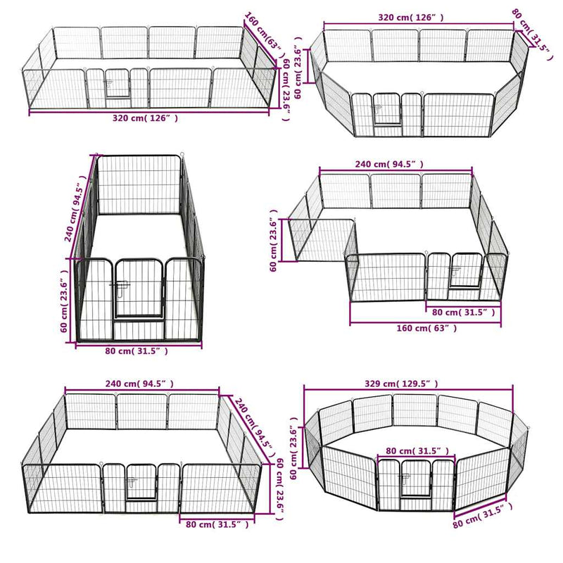 Dog Playpen 12 Panels Steel 80x60 cm Black